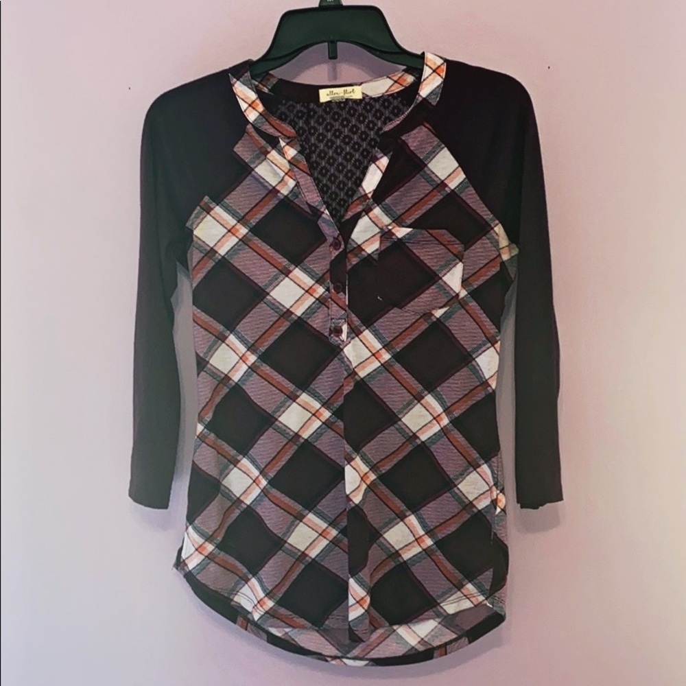 Purple Plaid Button Top